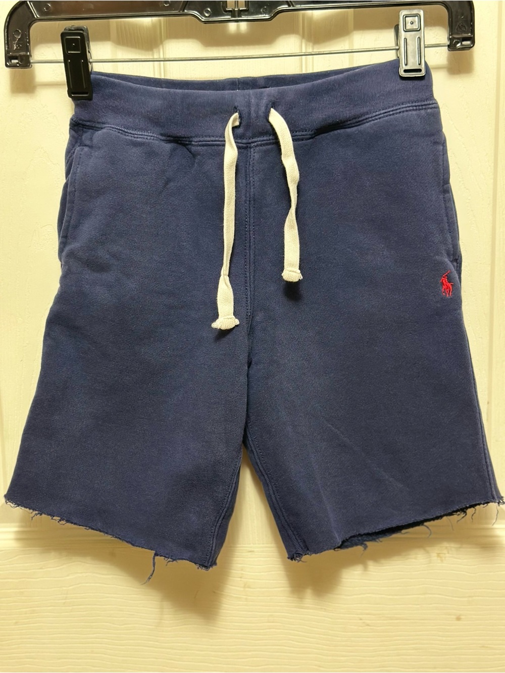 Ralph Lauren Navy Cotton Drawstring Athletic Shorts with Red Polo Logo
